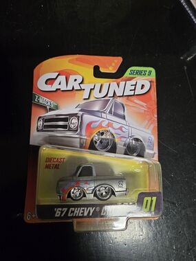 Car Tuned Series 9 '67 Chevy Diecast Truck - Silver with Flame Decals